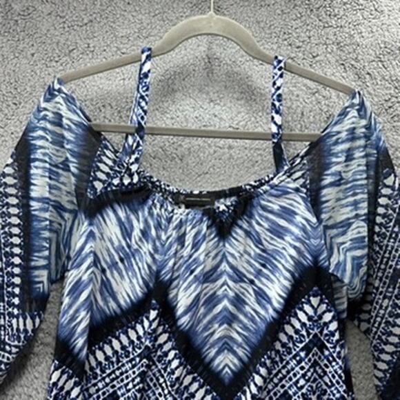 INC Women's‎ Large Blue Off The Shoulder Blue Sundress Sheer Sleeves Summer - Picture 5 of 10